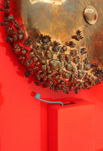 Stressor, 2019 (Detail)<br />
Copper-plated steel, stainless steel, powdercoated stainless steel, powdercoated aluminum, urethane, motor and driver